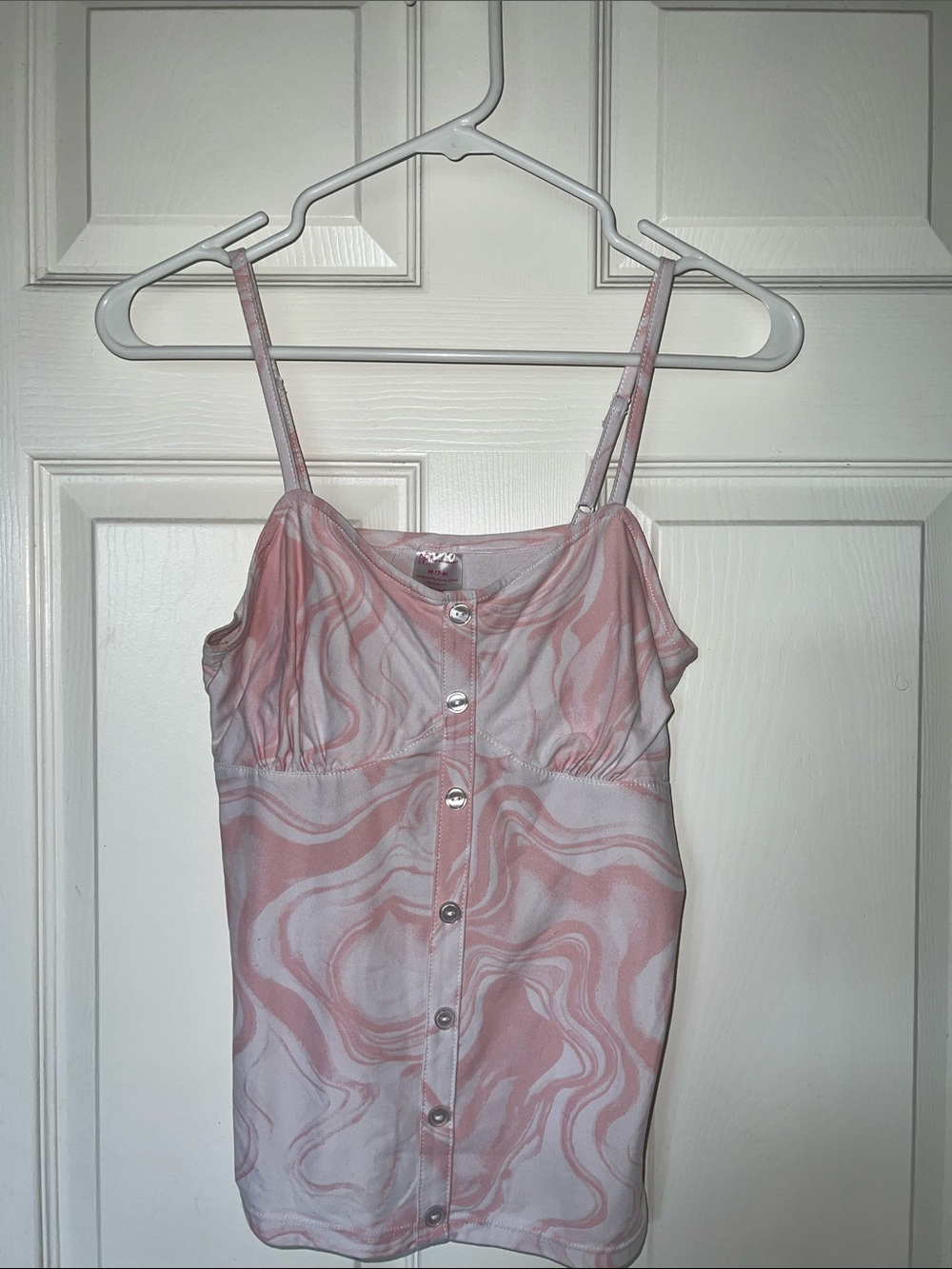 No Boundaries Pink Marble-Print Button Front Cami